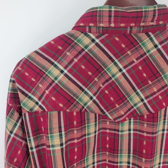 Canyon Guide Long Sleeve Pearl Snap Retro Plaid Cowboy Western Shirt Red 2X - Picture 9 of 9